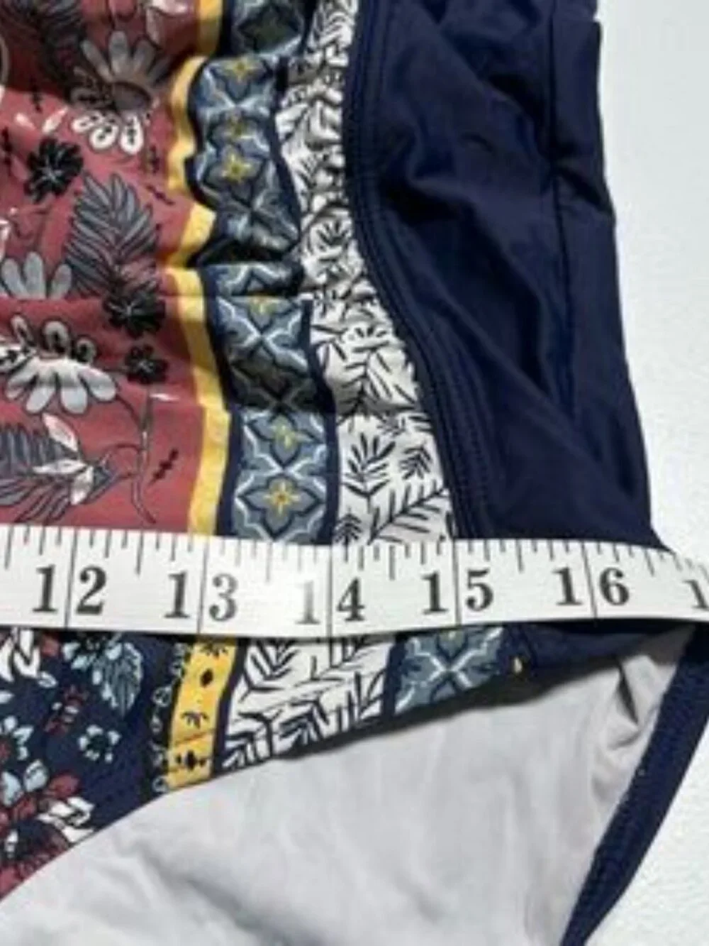 Boho Floral Navy One Piece Swimsuit Tummy Control Ruched Bathing Suit Large - Picture 2 of 10
